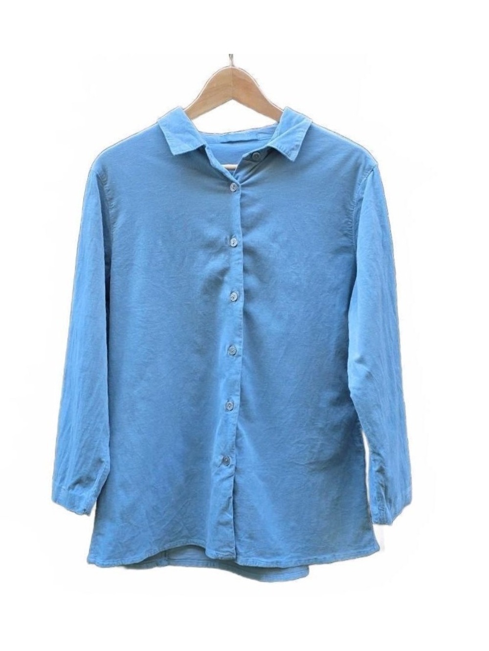 Cut-loose Women's Microcrd Button Up Shirt Pale Blue Size Small Stretch